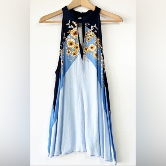 Free People beat of my heart sunflower boho halter keyhole tunic dress size S - Picture 3 of 3